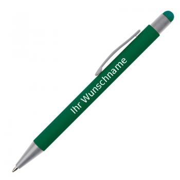 10 Touchpen Kugelschreiber mit Gravur / aus Metall / Farbe: grün