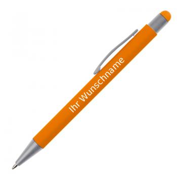 10 Touchpen Kugelschreiber mit Gravur / aus Metall / Farbe: orange