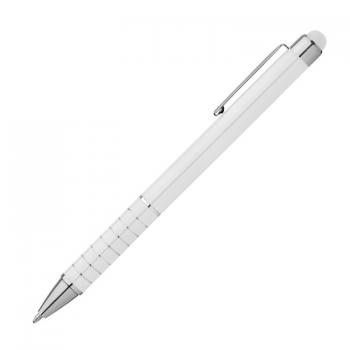 10 Touchpen Kugelschreiber mit Gravur / aus Metall / Farbe: weiss