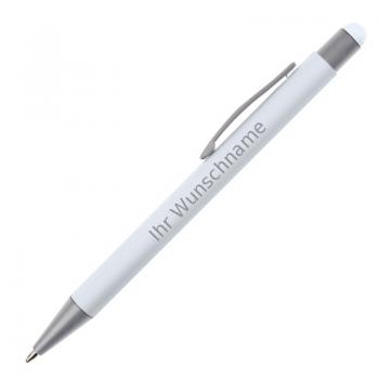 10 Touchpen Kugelschreiber mit Gravur / aus Metall / Farbe: weiß