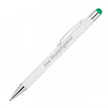 10 Touchpen Kugelschreiber mit Gravur / aus Metall / Stylusfarbe: grün
