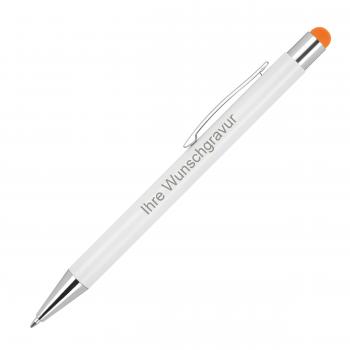 10 Touchpen Kugelschreiber mit Gravur / aus Metall / Stylusfarbe: orange