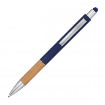 10 Touchpen Kugelschreiber mit Gravur / mit Bambusgriffzone / Farbe: dunkelblau