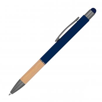 10 Touchpen Kugelschreiber mit Griffzone aus Bambus / Farbe: dunkelblau