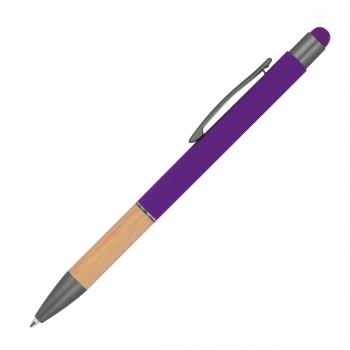 10 Touchpen Kugelschreiber mit Griffzone aus Bambus / Farbe: lila