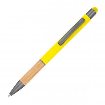 10 Touchpen Kugelschreiber mit Griffzone aus Bambus mit Gravur / Farbe: gelb