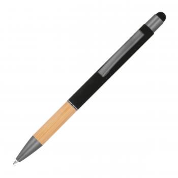 10 Touchpen Kugelschreiber mit Griffzone aus Bambus mit Gravur / Farbe: schwarz