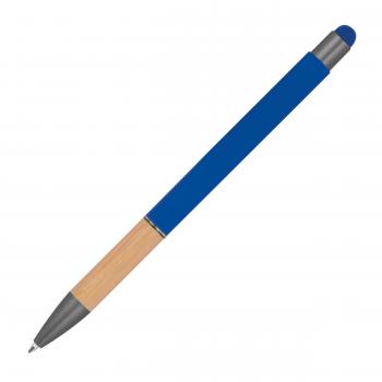 10 Touchpen Kugelschreiber mit Griffzone aus Bambus mit Namensgravur - blau