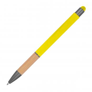 10 Touchpen Kugelschreiber mit Griffzone aus Bambus mit Namensgravur - gelb