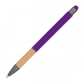 10 Touchpen Kugelschreiber mit Griffzone aus Bambus mit Namensgravur - lila