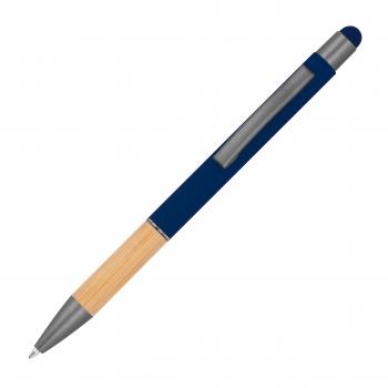 10 Touchpen Kugelschreiber mit Griffzone aus Bambus mit Namensgravur -dunkelblau