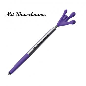 10 Touchpen Kugelschreiber mit Namensgravur - "Smile Hand" - Farbe: silber-lila