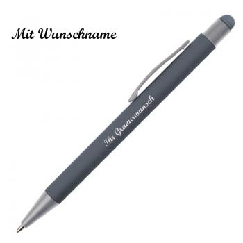 10 Touchpen Kugelschreiber mit Namensgravur - aus Metall - Farbe: anthrazit