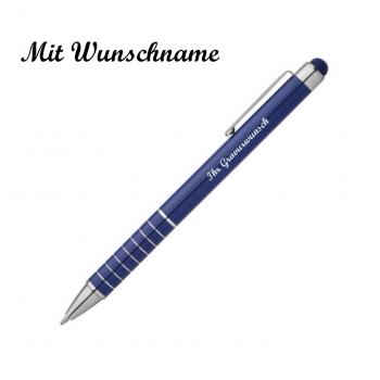 10 Touchpen Kugelschreiber mit Namensgravur - aus Metall - Farbe: blau