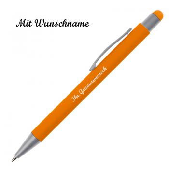 10 Touchpen Kugelschreiber mit Namensgravur - aus Metall - Farbe: orange