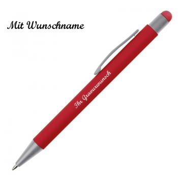 10 Touchpen Kugelschreiber mit Namensgravur - aus Metall - Farbe: rot