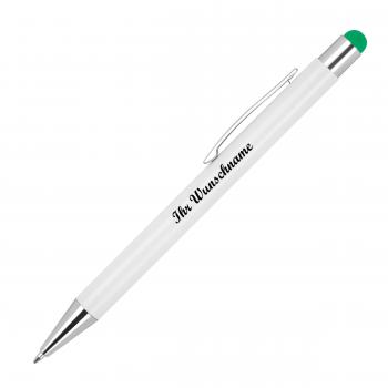 10 Touchpen Kugelschreiber mit Namensgravur / aus Metall - Stylusfarbe: grün