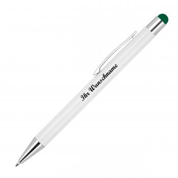 10 Touchpen Kugelschreiber mit Namensgravur aus Metall - Stylusfarbe: dunkelgrün
