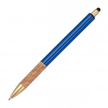 10 Touchpen Metall-Kugelschreiber mit Gravur / mit Korkgriffzone / Farbe: blau