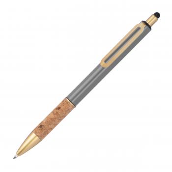 10 Touchpen Metall-Kugelschreiber mit Gravur / mit Korkgriffzone / Farbe: grau