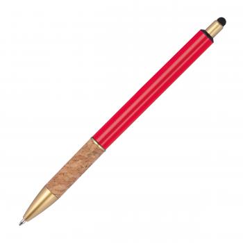 10 Touchpen Metall-Kugelschreiber mit Gravur / mit Korkgriffzone / Farbe: rot