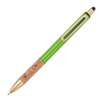 10 Touchpen Metall-Kugelschreiber mit Gravur / mit Korkgriffzone Farbe: hellgrün