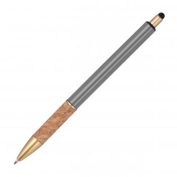 10 Touchpen Metall-Kugelschreiber mit Korkgriffzone / Farbe: grau