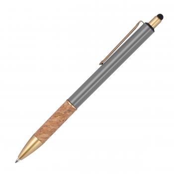 10 Touchpen Metall-Kugelschreiber mit Korkgriffzone / Farbe: grau