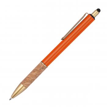 10 Touchpen Metall-Kugelschreiber mit Korkgriffzone / Farbe: orange