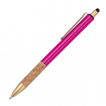 10 Touchpen Metall-Kugelschreiber mit Korkgriffzone / Farbe: pink