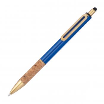 10 Touchpen Metall-Kugelschreiber mit Namensgravur - mit Korkgriffzone - blau