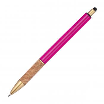 10 Touchpen Metall-Kugelschreiber mit Namensgravur - mit Korkgriffzone - pink