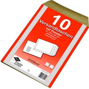 10 Versandtaschen C4 Briefumschläge braun mit Fenster