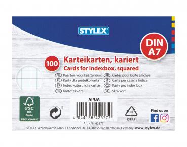 100 Karteikarten / DIN A7 / weiss / kariert