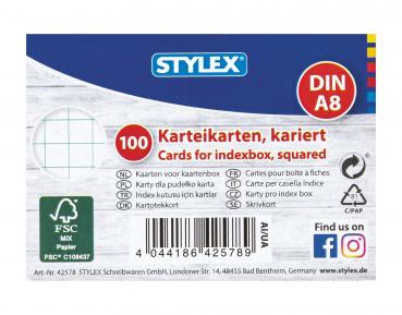 100 Karteikarten / DIN A8 / weiss / kariert