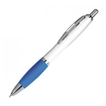 100 Kugelschreiber aus Kunststoff / Farbe: weiß-blau