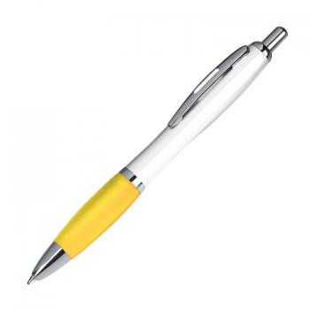 100 Kugelschreiber aus Kunststoff / Farbe: weiß-gelb