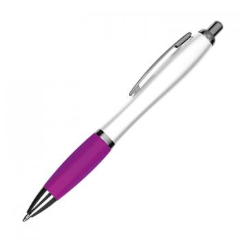 100 Kugelschreiber aus Kunststoff / Farbe: weiß-lila