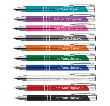 100 Kugelschreiber aus Metall / mit Gravur / 10 verschiedene Farben
