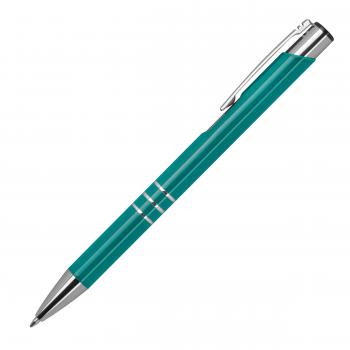 100 Kugelschreiber aus Metall / vollfarbig lackiert / Farbe: türkis (matt)