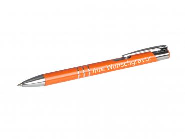 100 Kugelschreiber aus Metall mit Gravur / Farbe: orange (matt)