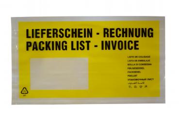 100 Lieferscheintaschen / DIN lang / "Lieferschein-Rechnung" / Farbe: gelb