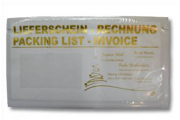 100 Lieferscheintaschen Lieferschein/Rechnung / DIN lang / "Frohe Weihnachten"