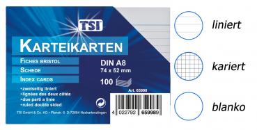 100 TSI Karteikarten DIN A8 / weiß / liniert / mit Register A-Z