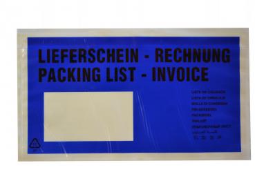 1000 Lieferscheintaschen / DIN lang / "Lieferschein-Rechnung" / Farbe: blau