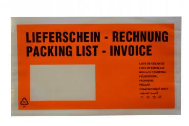 1000 Lieferscheintaschen / DIN lang / "Lieferschein-Rechnung" / Farbe: orange