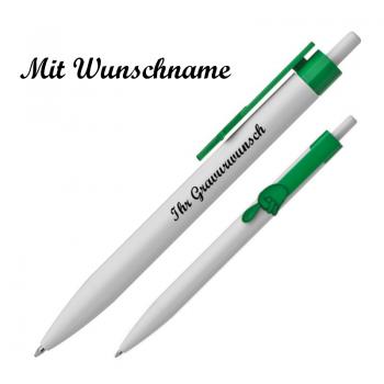 100x Druckkugelschreiber mit Namensgravur - "Fingerzeig" - Clipfarbe: grün