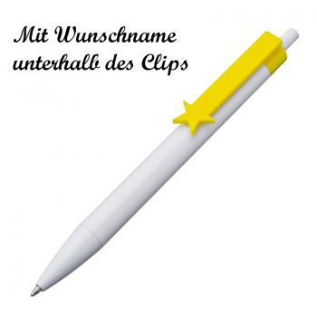 100x Druckkugelschreiber mit Namensgravur - "Stern" - Clipfarbe: gelb