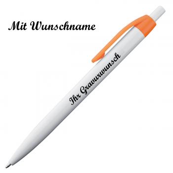 100x Kugelschreiber mit Namensgravur - Clipfarbe: orange