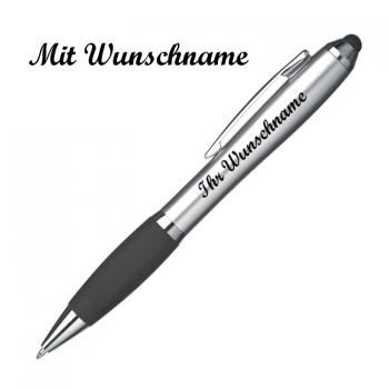 100x Touchpen Kugelschreiber mit Namensgravur - Farbe: silber-schwarz